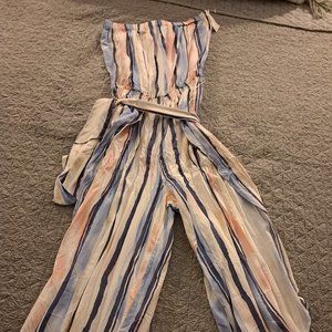 Pink blue and white strapless romper